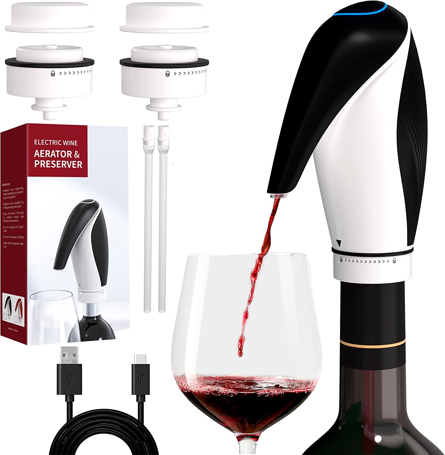 Electric Wine Aerator Pourer Rechargeable 3 in 1 Automatic Wine